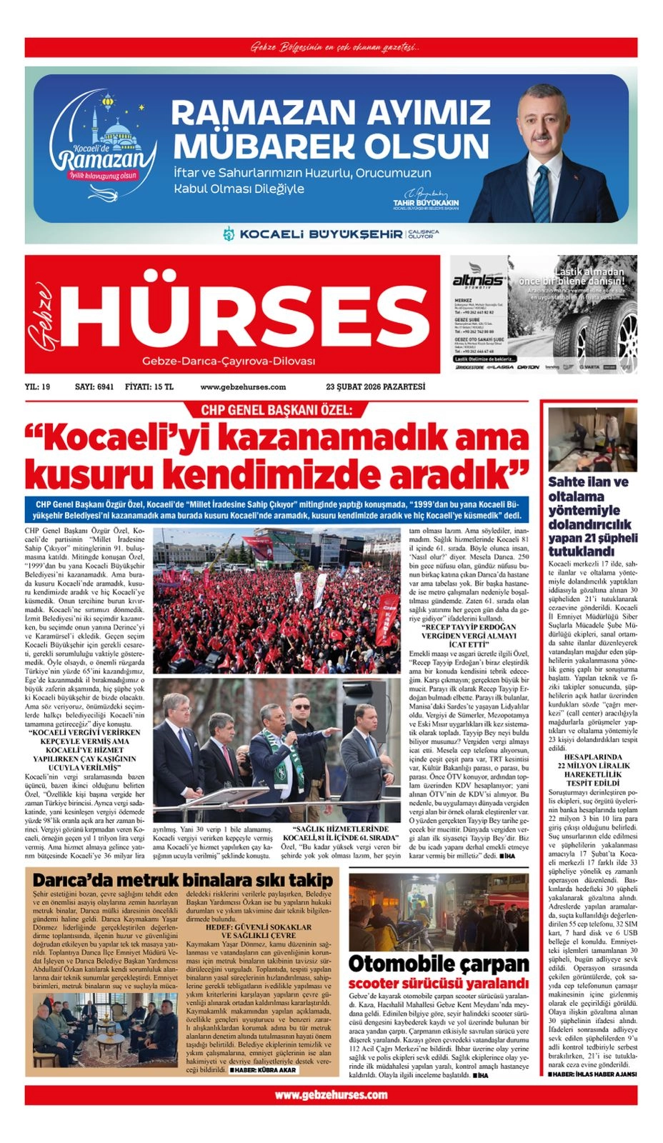 23 ŞUBAT 2026 TARİHLİ VİTRİN SAYFAMIZ...