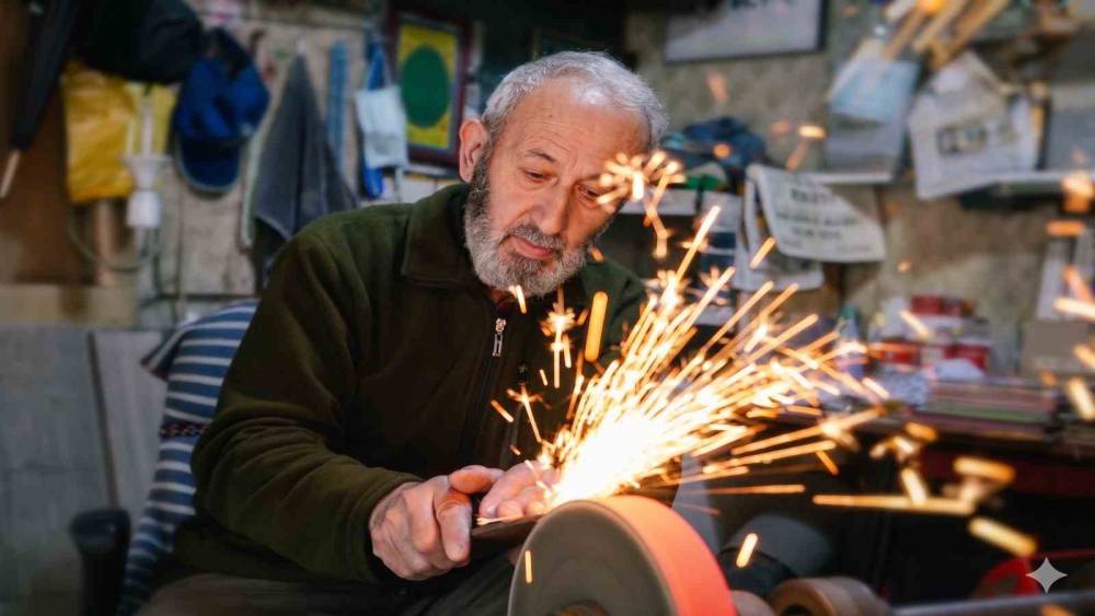 51 yıllık bı&ccedil;ak bileyicisi Kurban Bayramı mesaisine başladı
