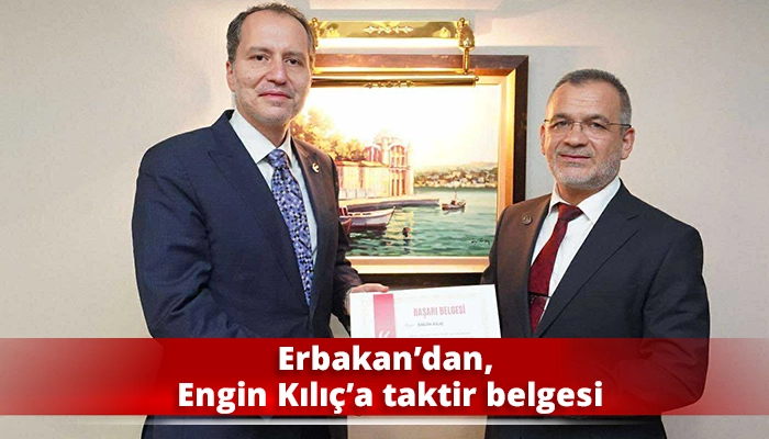 Erbakan’dan, Engin Kılıç’a taktir belgesi