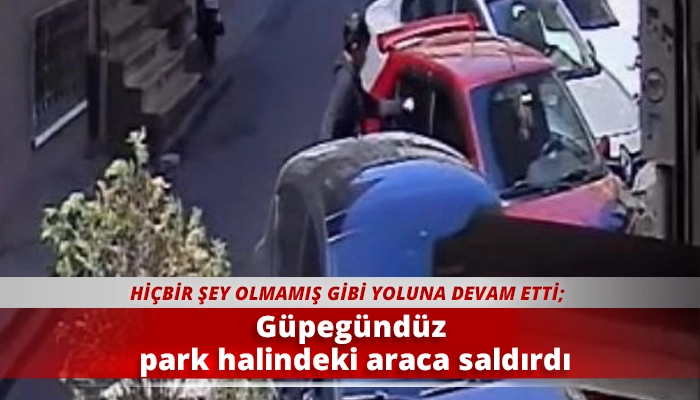 Güpegündüz park halindeki araca saldırdı