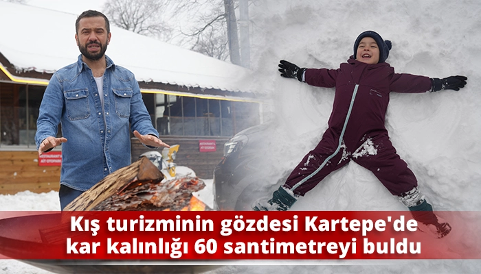 Kış turizminin g&ouml;zdesi Kartepe'de kar kalınlığı 60 santimetreyi buldu